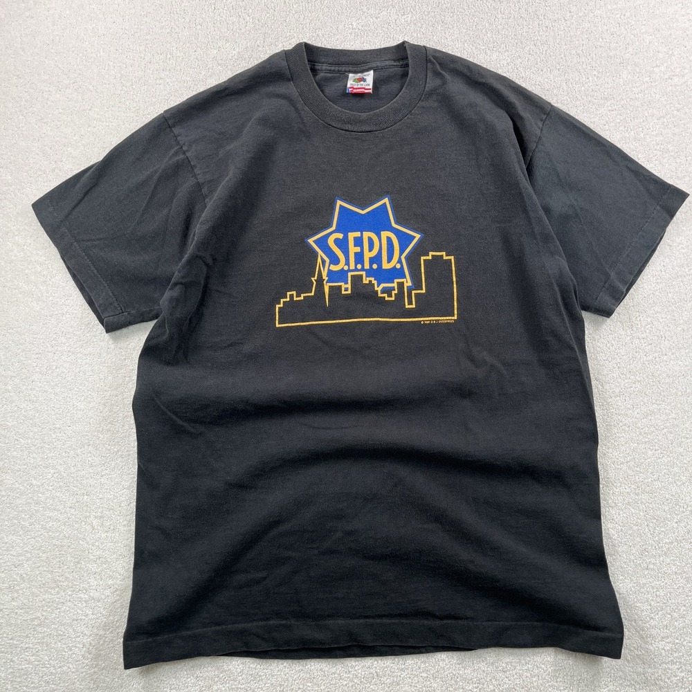 Vintage SF Police Dept SFPD Tshirt Men's Large Black Faded Single Stitch USA 80s